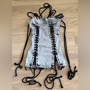Darker Wavs CHARGED LACE-UP DENIM DRESS